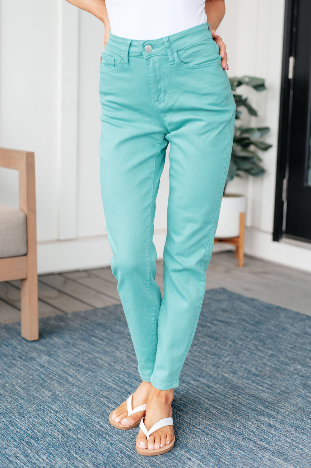 JUDY BLUE Bridgette High Rise Garment Dyed Slim Jeans in Aquamarine-Jeans-Krush Kandy, Women's Online Fashion Boutique Located in Phoenix, Arizona (Scottsdale Area)