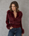 Valencia Luxe Faux Fur Collar Ribbed Zip-Up Jacket