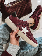 Sangria Sparkle Sequin Leather Sneakers-Sneakers-Krush Kandy, Women's Online Fashion Boutique Located in Phoenix, Arizona (Scottsdale Area)