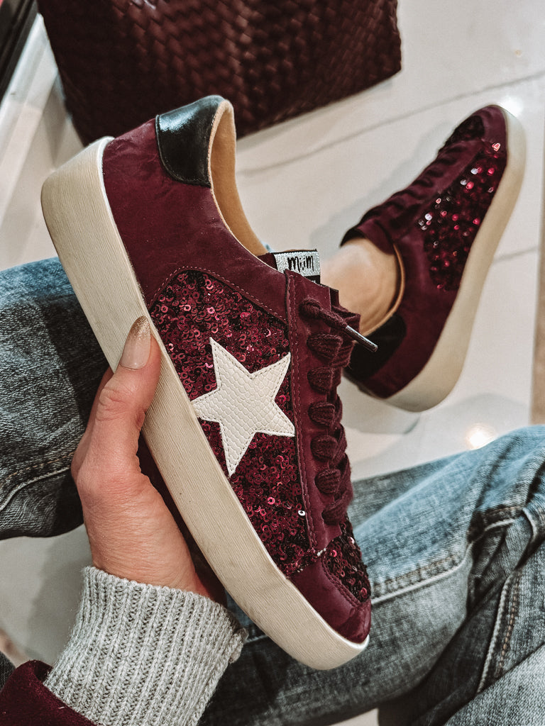 Sangria Sparkle Sequin Leather Sneakers-Sneakers-Krush Kandy, Women's Online Fashion Boutique Located in Phoenix, Arizona (Scottsdale Area)