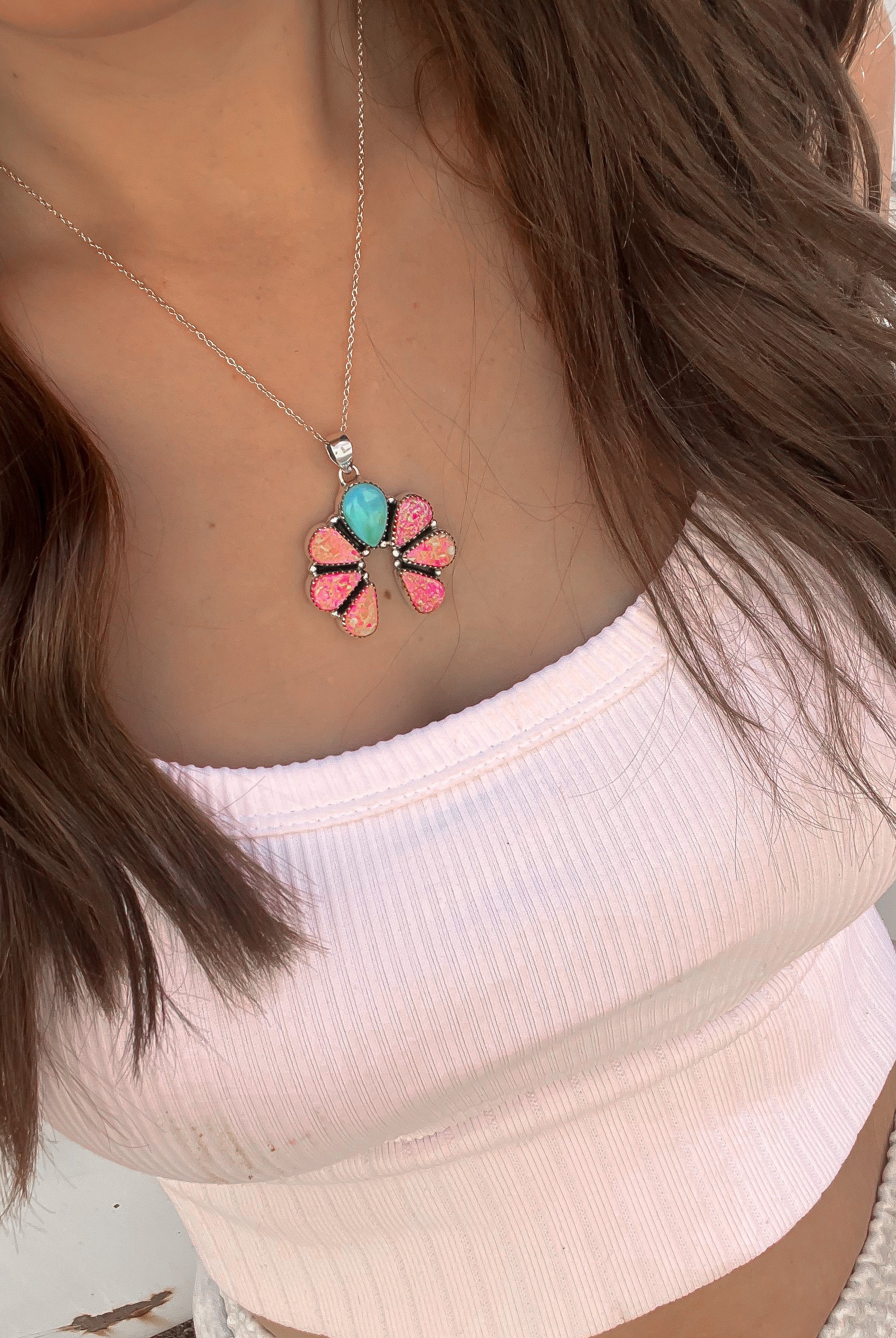 Horseshoe Pink Fire Opal & Turquoise Pendant & Ring | PREORDER-Necklaces-Krush Kandy, Women's Online Fashion Boutique Located in Phoenix, Arizona (Scottsdale Area)