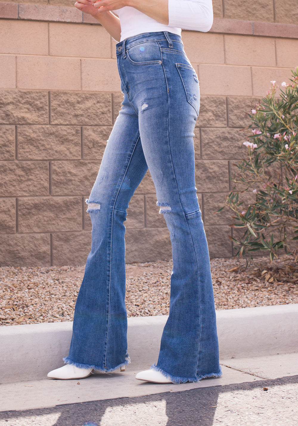 RISEN High Rise Distressed Raw Hem Flare Jean-Jeans-Krush Kandy, Women's Online Fashion Boutique Located in Phoenix, Arizona (Scottsdale Area)