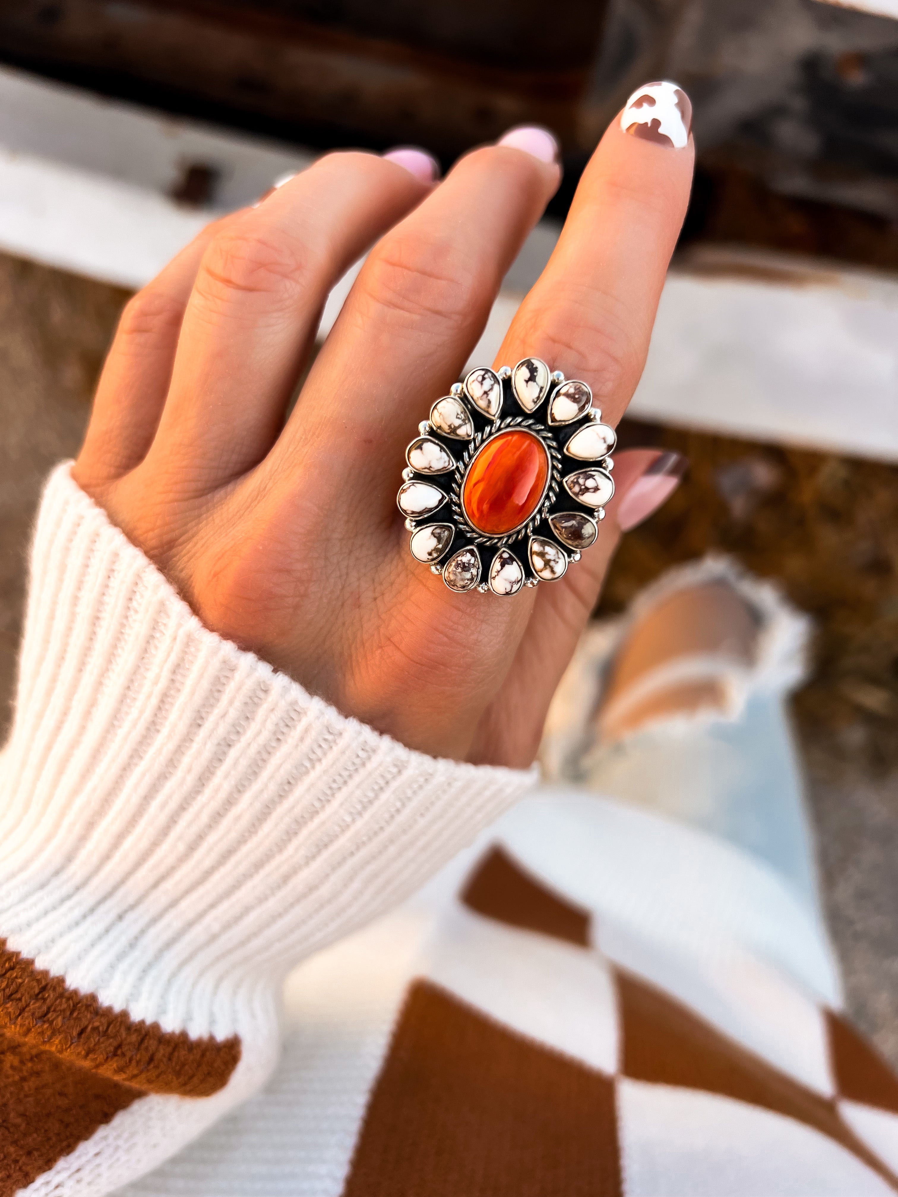 Wildhorse & Spiny Oyster Blossom Ring | Krush Kandy Original-Rings-Krush Kandy, Women's Online Fashion Boutique Located in Phoenix, Arizona (Scottsdale Area)