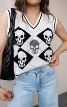 Skull Contrast V-Neck Sweater Vest-Tops-Krush Kandy, Women's Online Fashion Boutique Located in Phoenix, Arizona (Scottsdale Area)