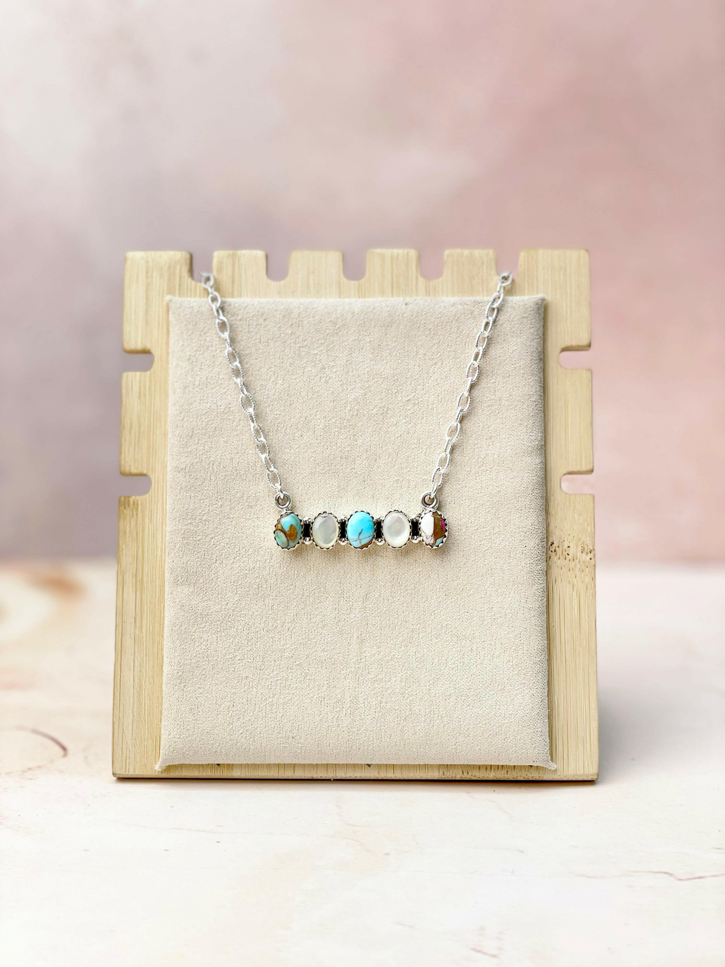 Multi Gem and MOP Bar Necklace-Necklaces-Krush Kandy, Women's Online Fashion Boutique Located in Phoenix, Arizona (Scottsdale Area)