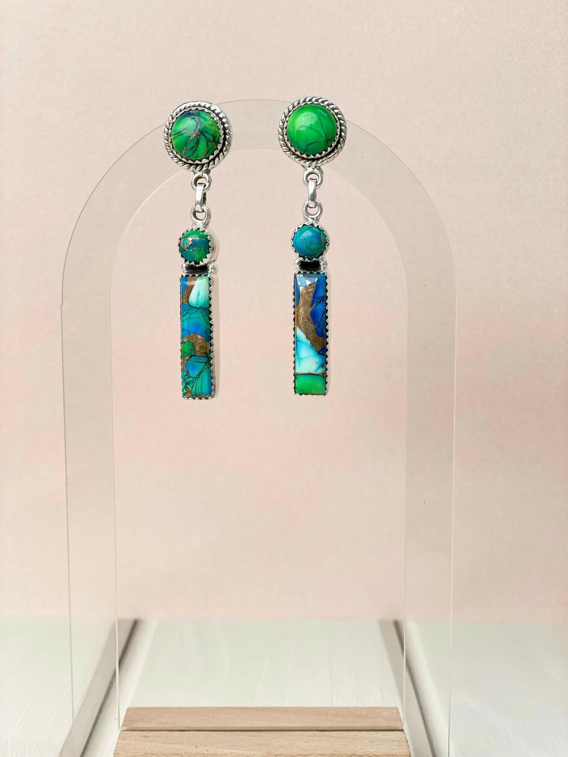 Peacock Dahlia Bar Drop Earrings-Earrings-Krush Kandy, Women's Online Fashion Boutique Located in Phoenix, Arizona (Scottsdale Area)