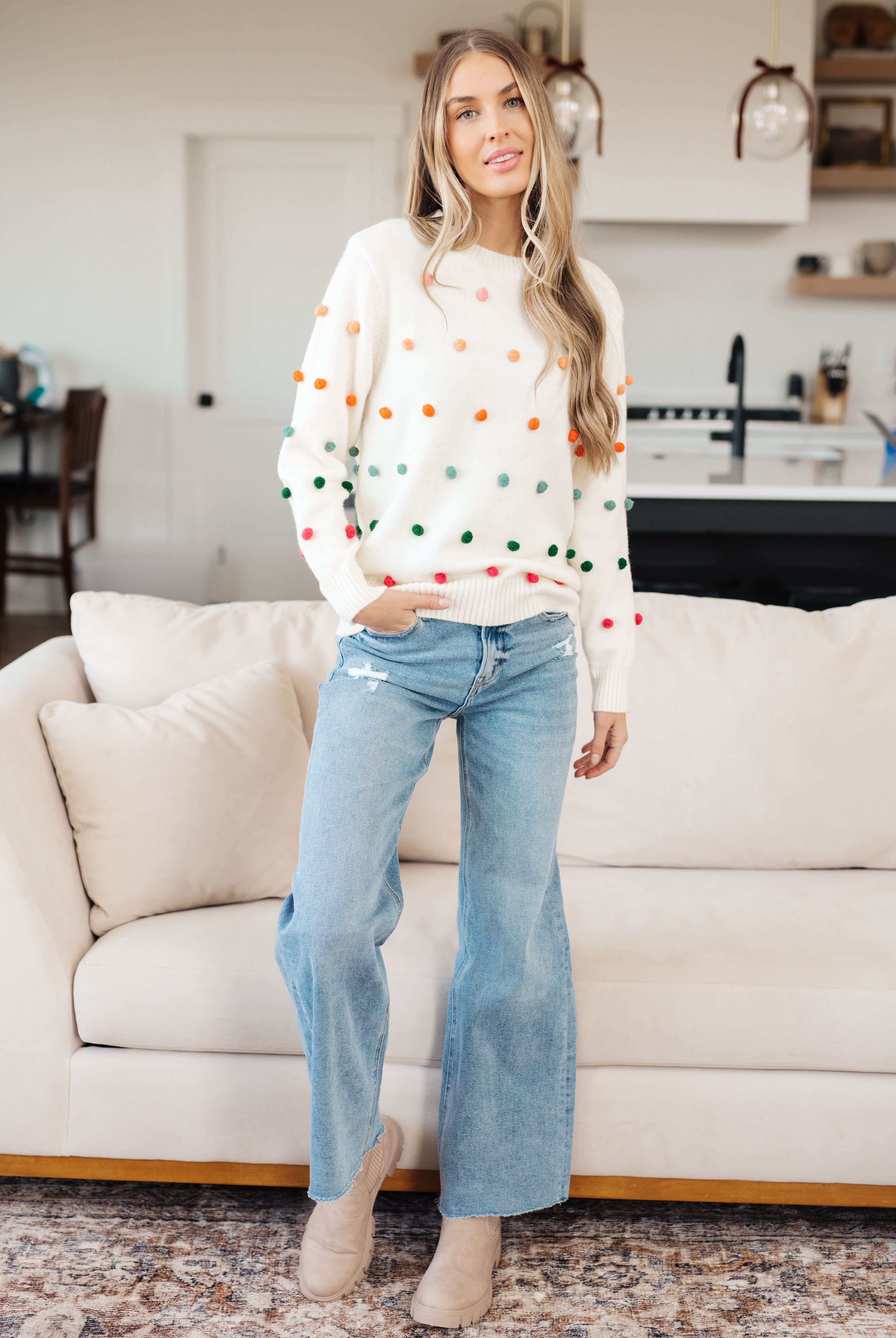 Candy Buttons Pom Detail Sweater-Sweaters-Krush Kandy, Women's Online Fashion Boutique Located in Phoenix, Arizona (Scottsdale Area)