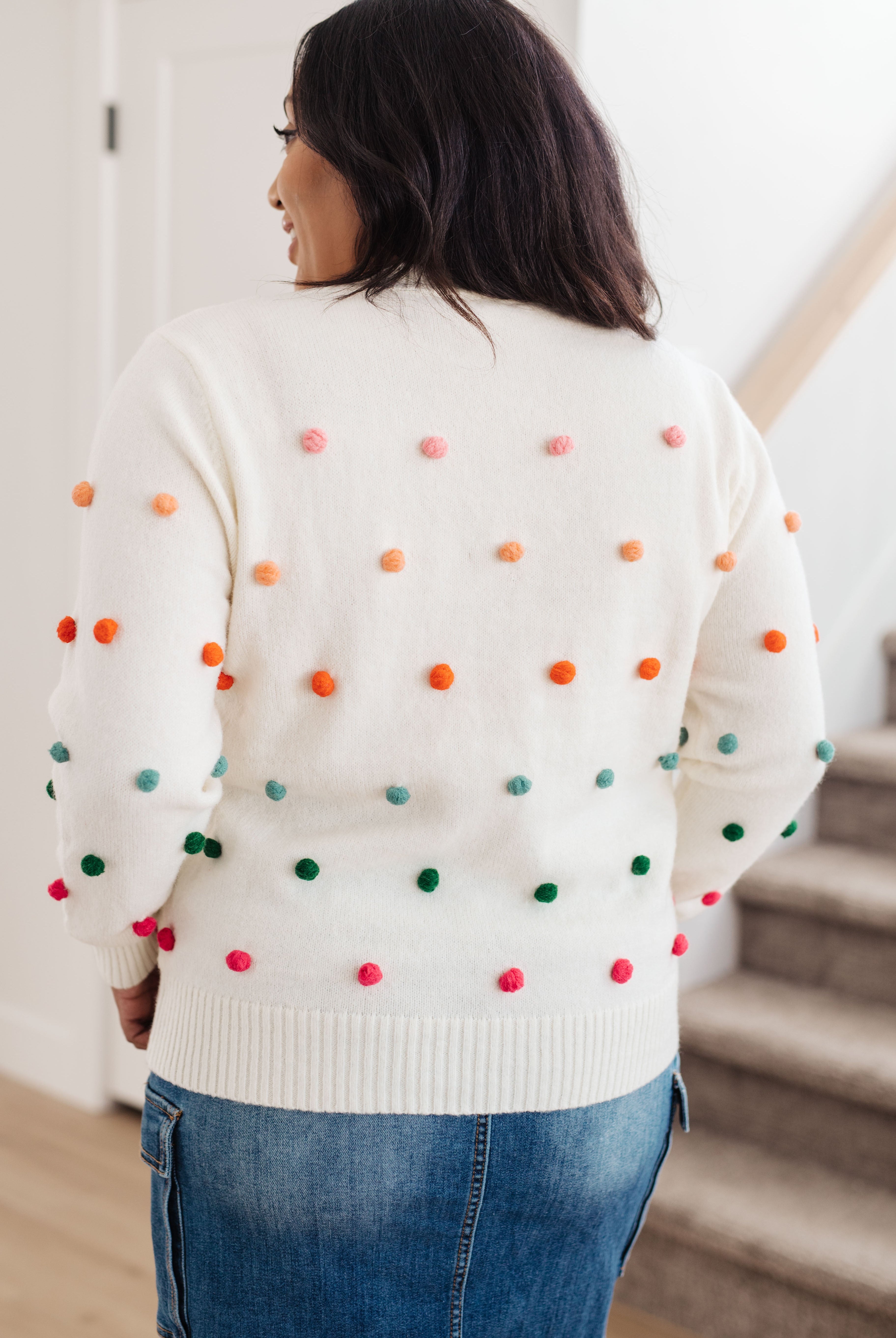 Candy Buttons Pom Detail Sweater-Sweaters-Krush Kandy, Women's Online Fashion Boutique Located in Phoenix, Arizona (Scottsdale Area)