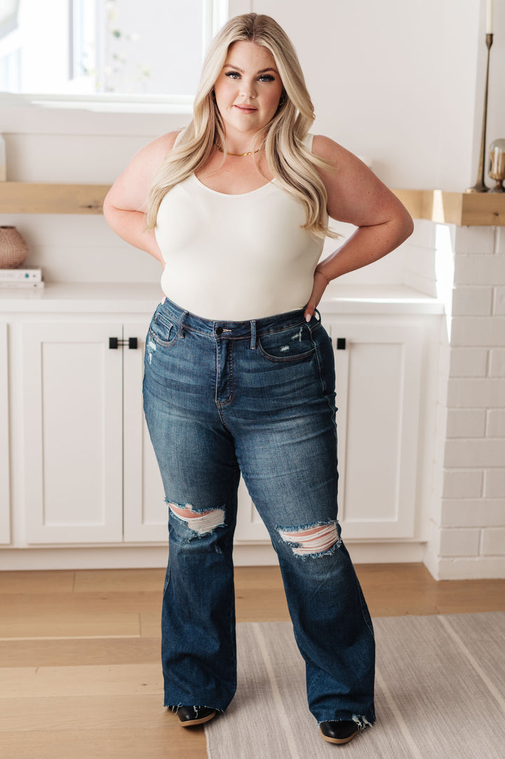 Judy Blue Cassandra High Rise Control Top Distressed Flare Jeans-Jeans-Krush Kandy, Women's Online Fashion Boutique Located in Phoenix, Arizona (Scottsdale Area)