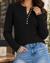 Sunday Edit Ribbed Henley Knit Sweater