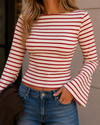 Line & Flow Striped Bell Sleeve Top