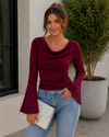 After Hours Cowl Neck Bell Sleeve Knit Top