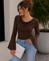 After Hours Cowl Neck Bell Sleeve Knit Top