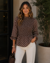 Dot Darling Shirred High Neck Ruffle Blouse