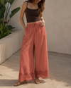 Boho Breeze Lace Hem Wide Leg Pants