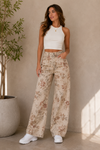 Printed Wide Leg Denim Pants