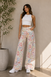 Printed Wide Leg Denim Pants