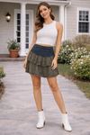 Boho Denim Fusion Embroidered Mini Skirt