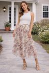 Floral Ruffled Mesh Midi Skirt