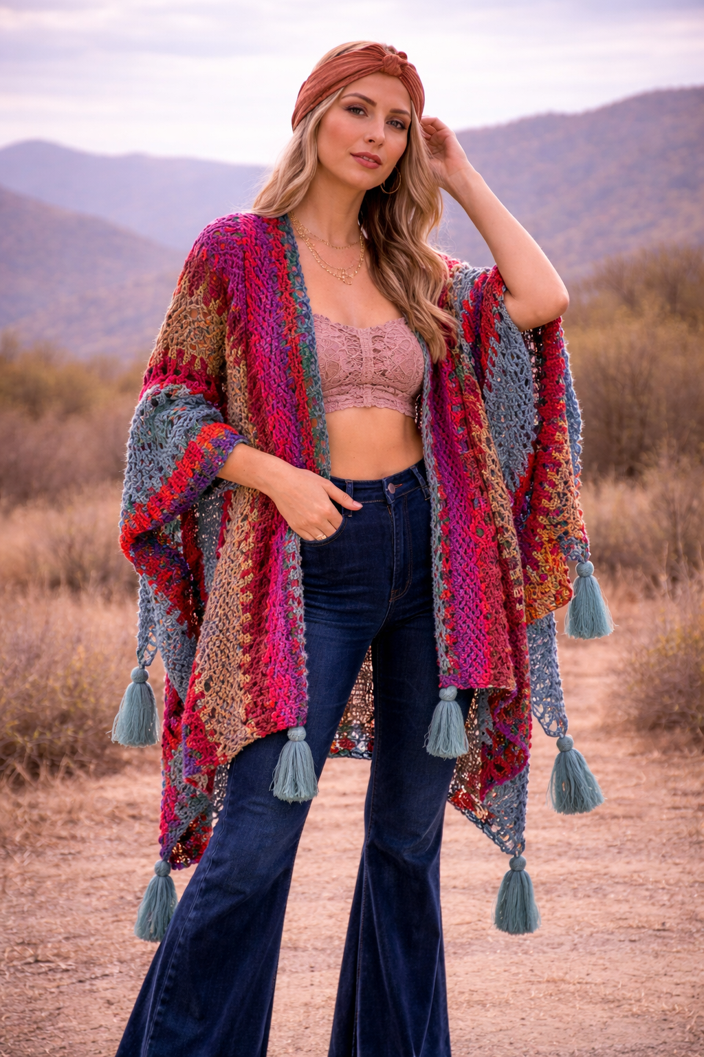 Ruana with Colorful Crochet Patterns for Casual Celebrations