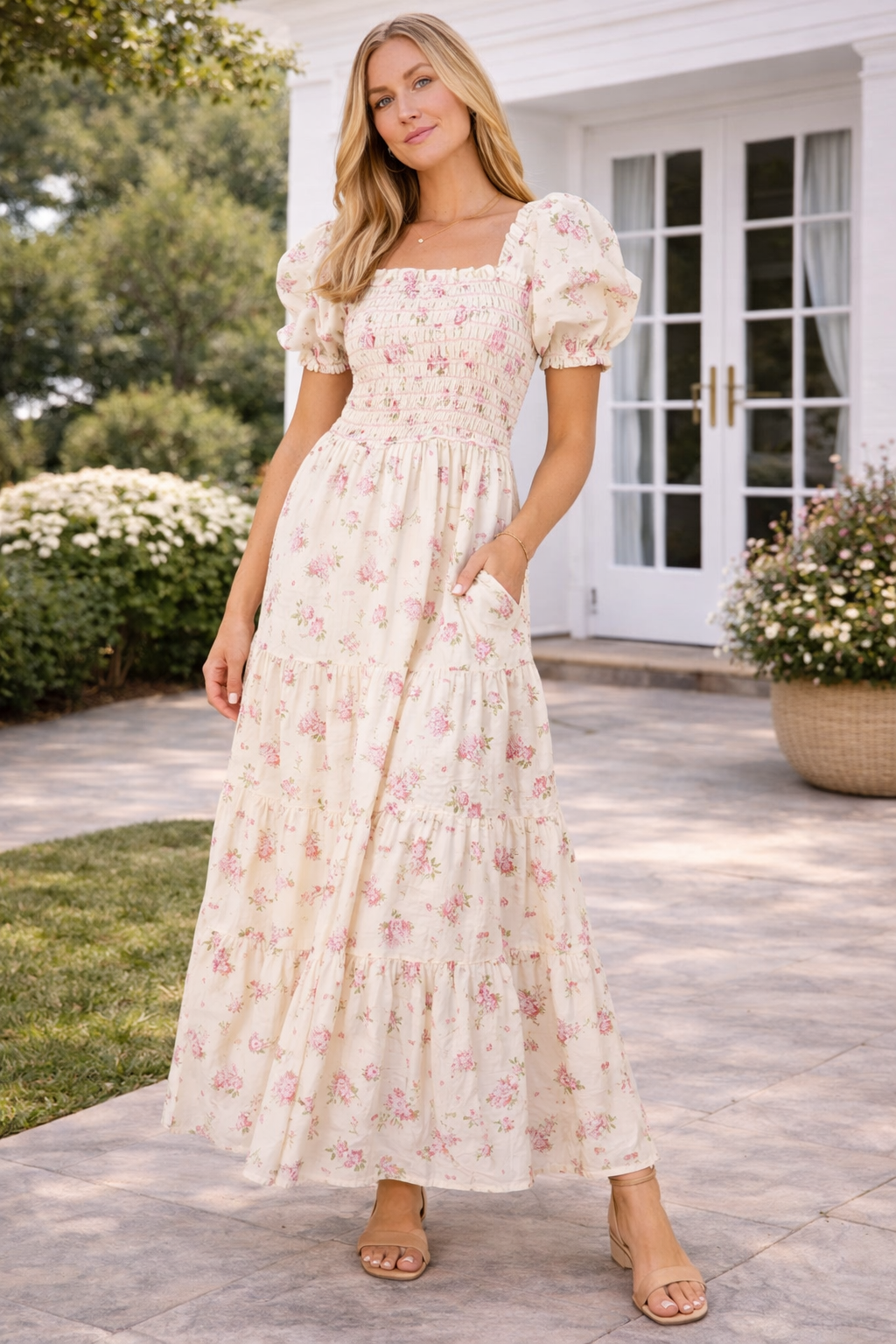 chinese dress ladies Magnolia Smocked Maxi Dress in Pink Floral Print – Krush Kandy