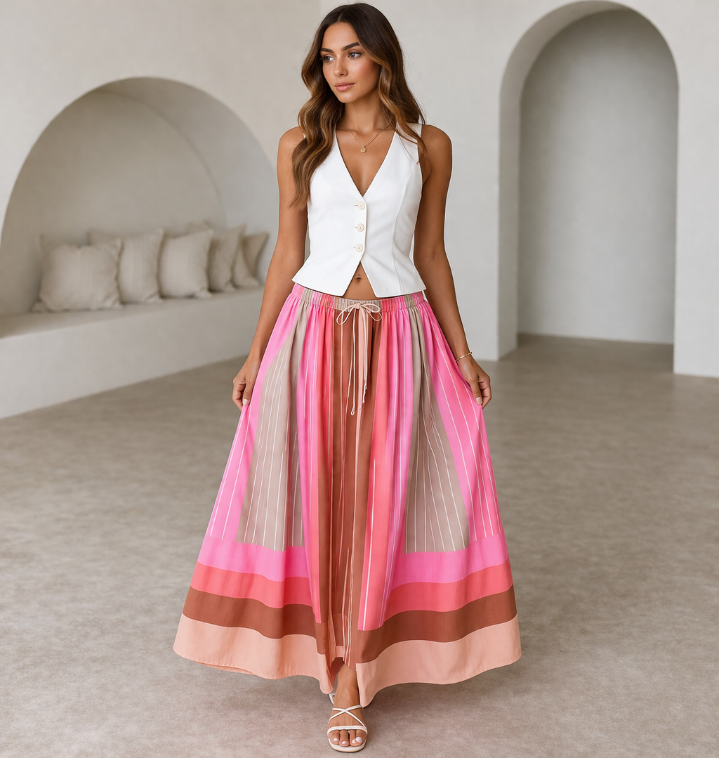Boardwalk Stripe Maxi Skirt | Flowy Striped Skirt | Krush Kandy