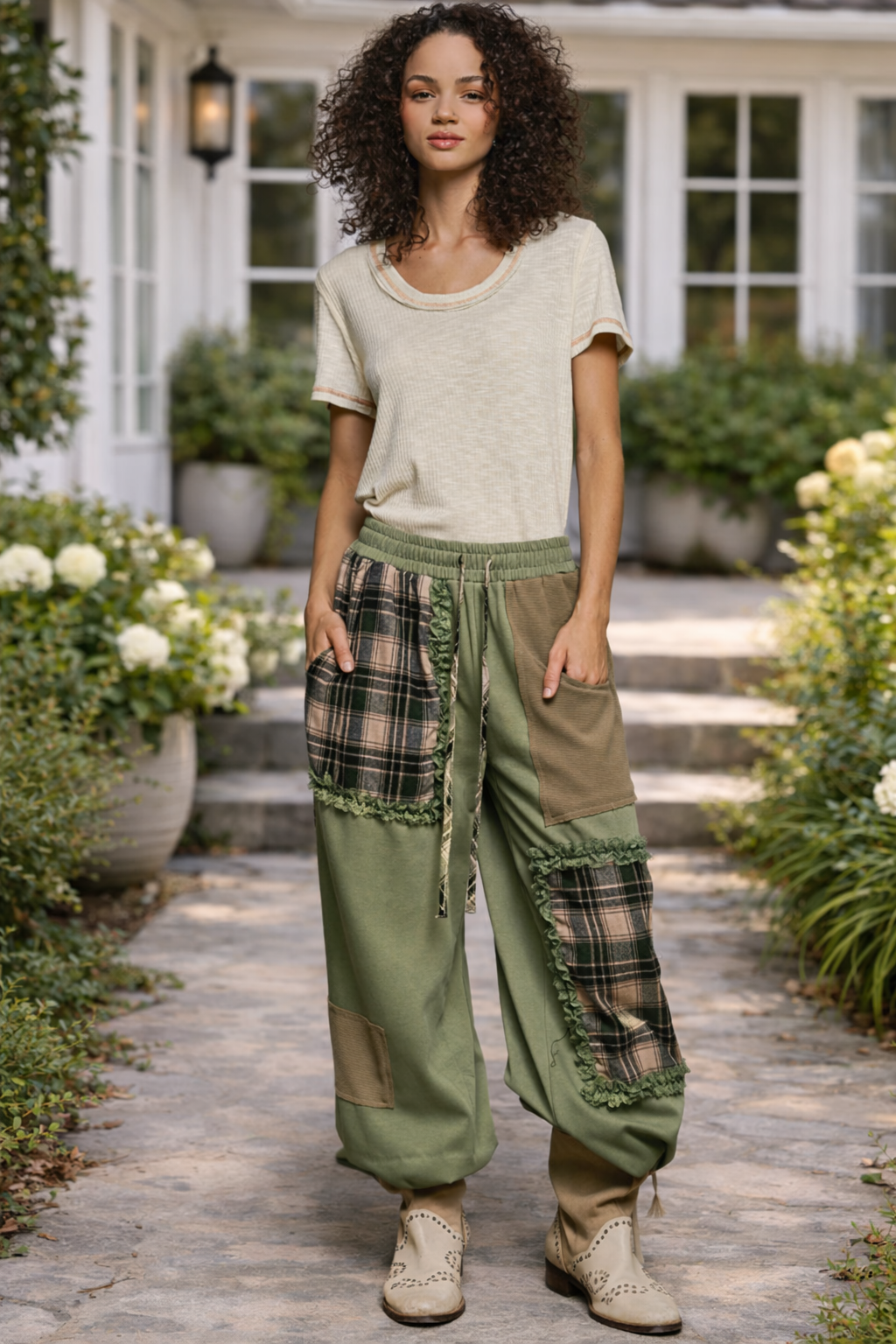 y2k Patchwork Wide Leg pants XU グランジ 完売品 Patchwork Plaid Jogger Pants – Matcha Green & Charcoal | Krush
