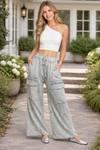 Mineral Wash Multi pockets Wide Leg Terry Pants