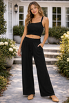 Mono B Smocked Waistband Ribbed Wide Leg Pants