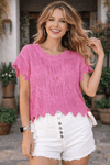 Weekend Cutie Pointelle Knit Scalloped Trim Short Sleeve