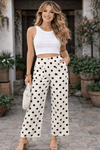 Polka Dot Print Patched Pocket Mid-rise Straight Leg Pants