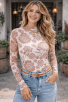 Long Sleeve Floral Print Thumbhole Mesh Top