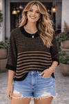 Stripe 3/4 Draped Sleeve Slouchy Sweater