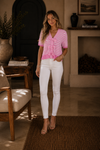 Stripe Short Sleeve Knit V Neck Bow Knot Sweater