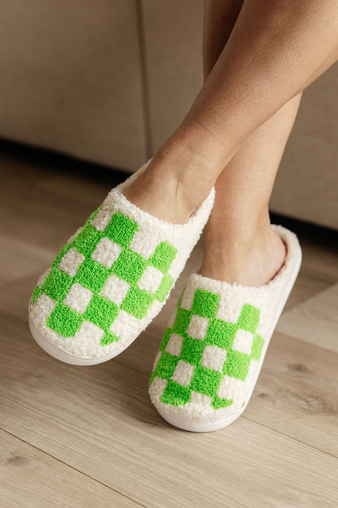 Checked Out Slippers in Green-Slippers-Krush Kandy, Women's Online Fashion Boutique Located in Phoenix, Arizona (Scottsdale Area)