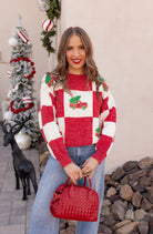 Red & White Holiday Checkered Pickup & Tree Sequin Knit Sweater | KKB EXCLUSIVE XS-3X-Sweater-Krush Kandy, Women's Online Fashion Boutique Located in Phoenix, Arizona (Scottsdale Area)