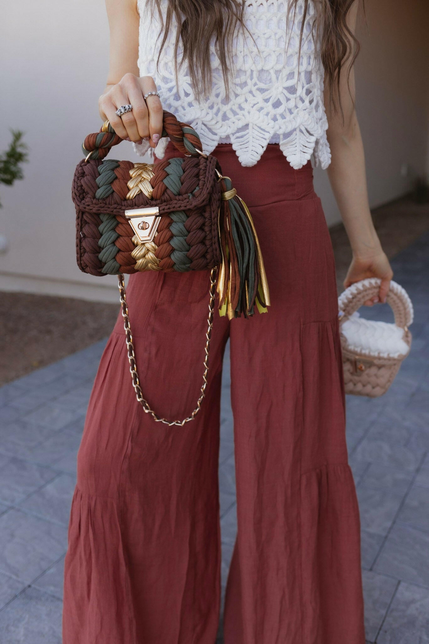 Chestnut Charm Metallic Leather Handmade Crochet Purse-handbags-Krush Kandy, Women's Online Fashion Boutique Located in Phoenix, Arizona (Scottsdale Area)