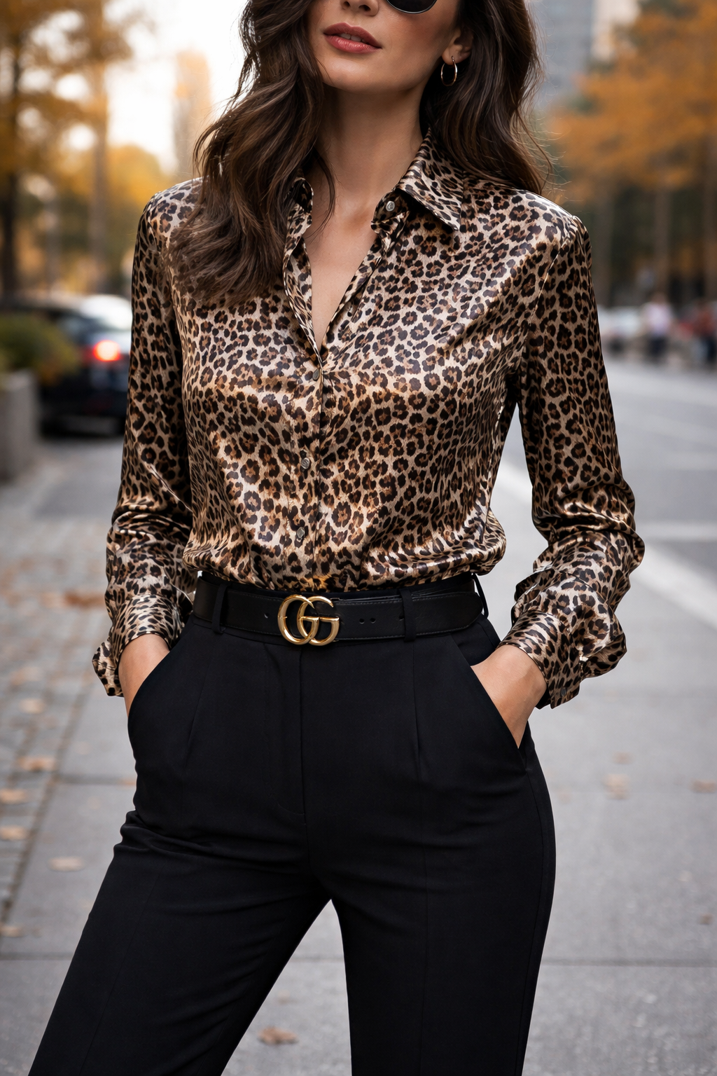 GREED☆Leopard Jacquard Flared Blouse Wild Luxe Leopard Satin Blouse | Bold Statement Top | Krush Kandy