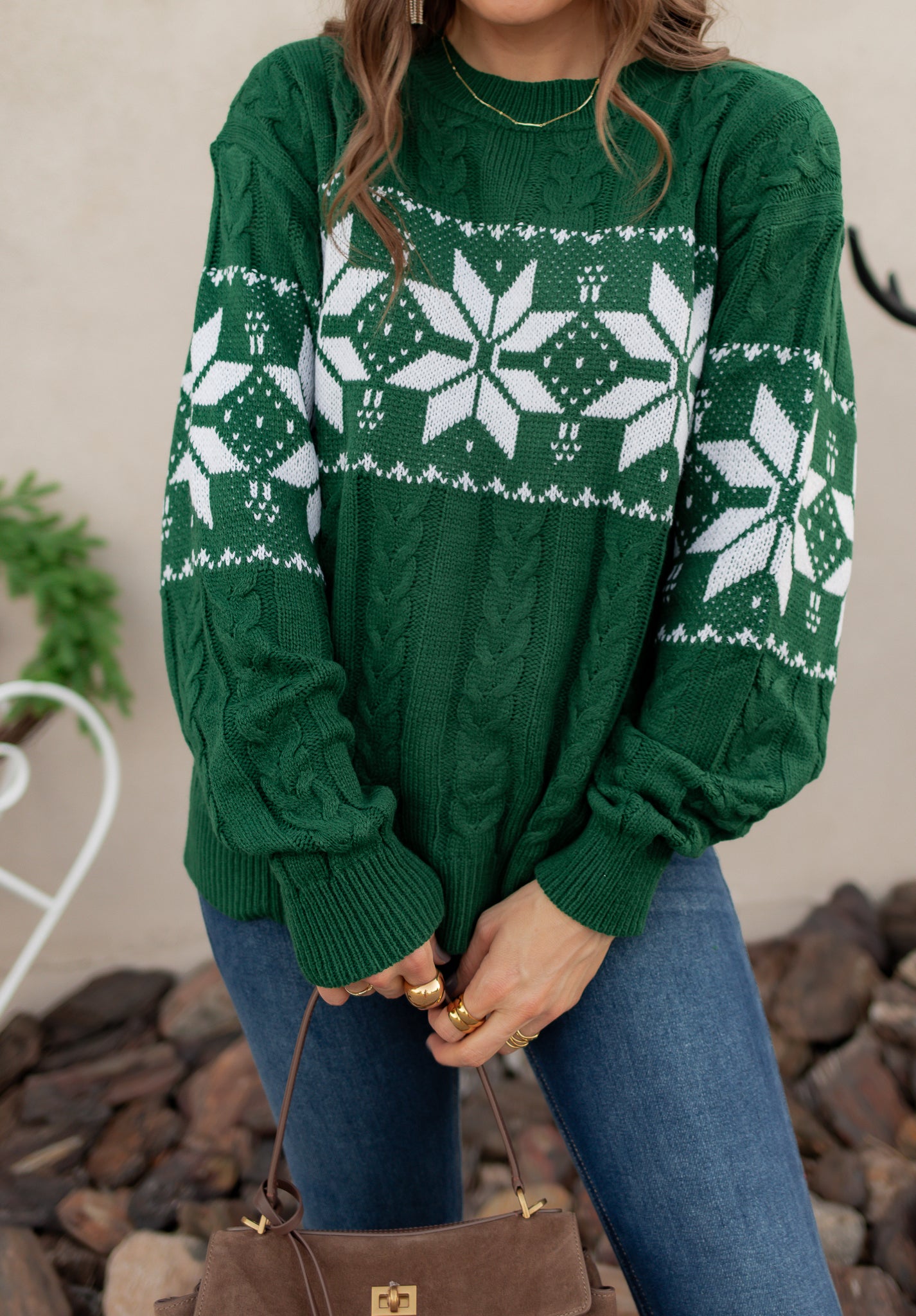 Vintage Snowflake Cable Knit Sweater-Sweaters-Krush Kandy, Women's Online Fashion Boutique Located in Phoenix, Arizona (Scottsdale Area)