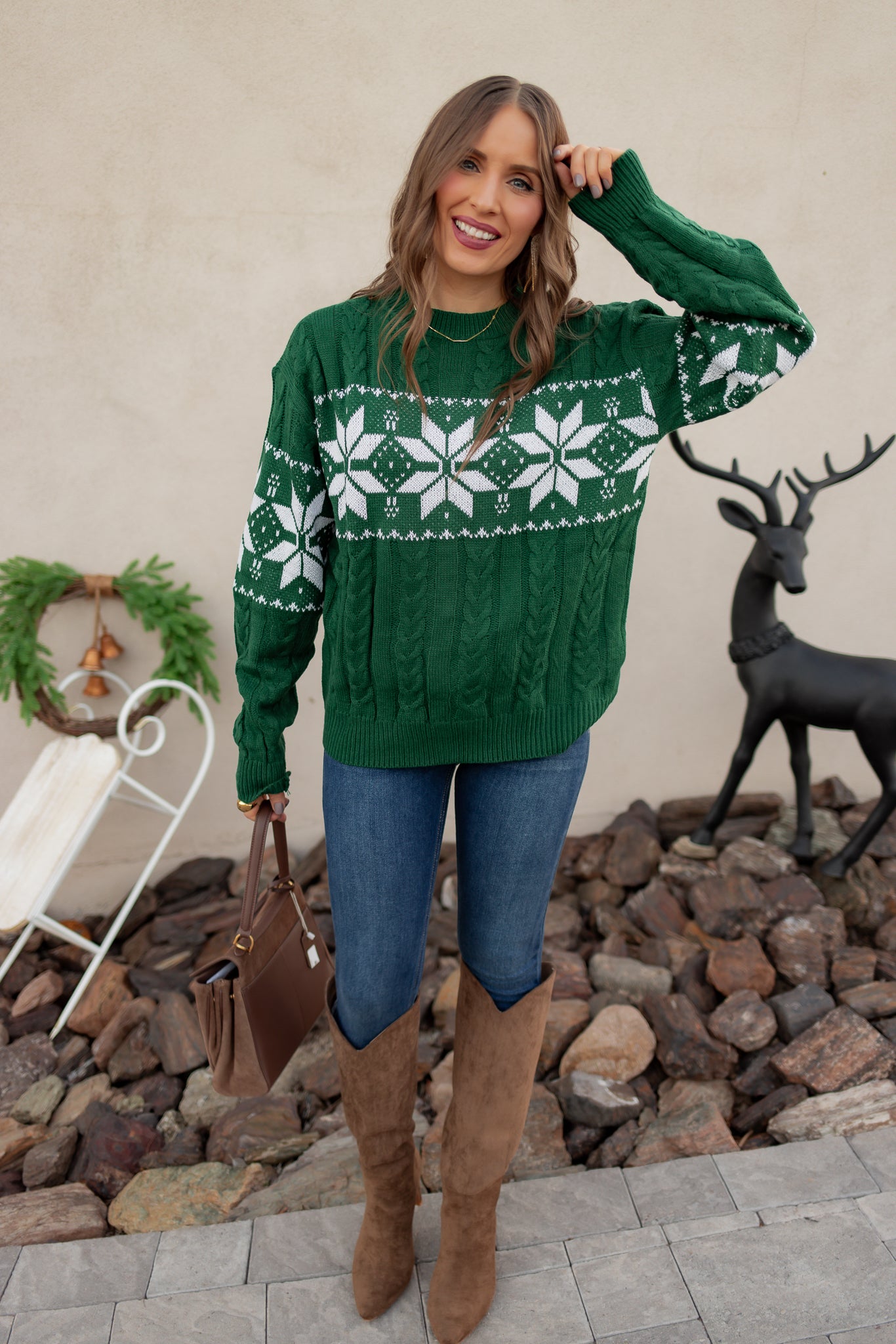 Vintage Snowflake Cable Knit Sweater-Sweaters-Krush Kandy, Women's Online Fashion Boutique Located in Phoenix, Arizona (Scottsdale Area)