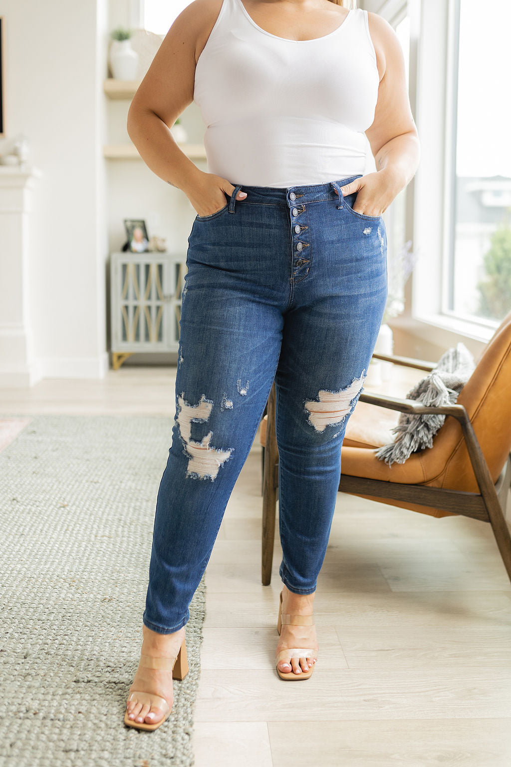 Judy Blue Colt High Rise Button Fly Distressed Boyfriend Jeans-Jeans-Krush Kandy, Women's Online Fashion Boutique Located in Phoenix, Arizona (Scottsdale Area)