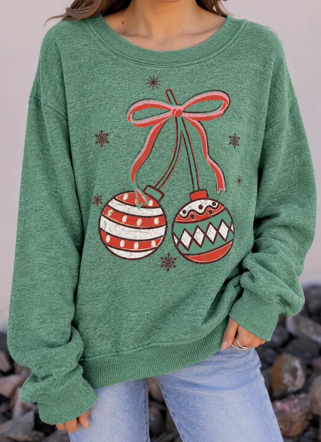 Cozy Green Christmas Ornament Sweatshirt.png
