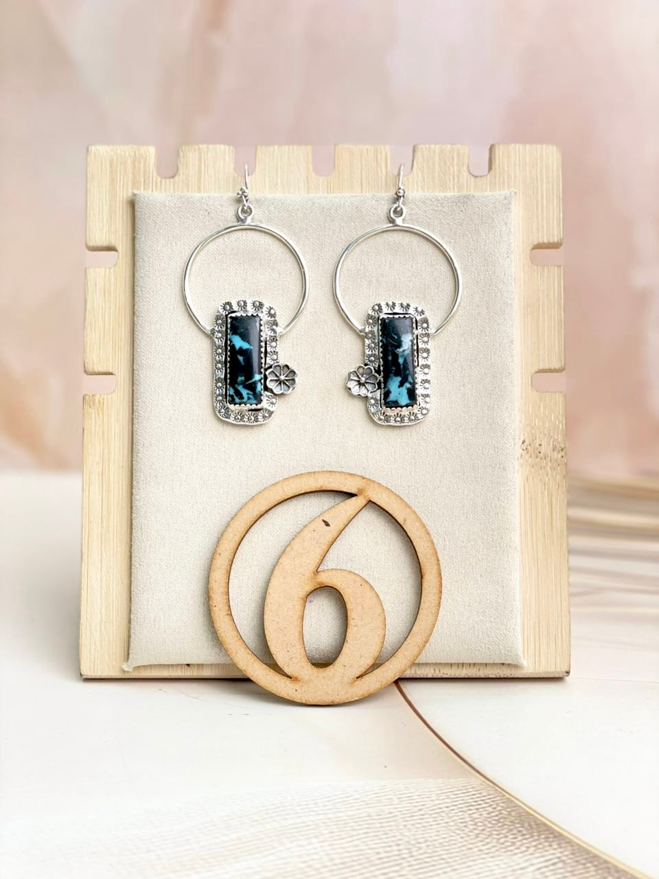 Sterling Flower Bar Stone Hoops-Earrings-Krush Kandy, Women's Online Fashion Boutique Located in Phoenix, Arizona (Scottsdale Area)