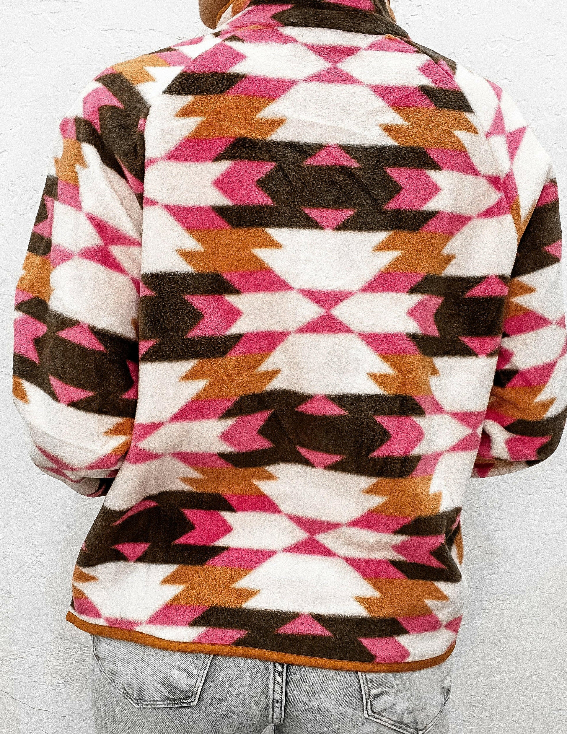 Pop of Pink Western Aztec Fleece Snap Button Jacket-Jackets-Krush Kandy, Women's Online Fashion Boutique Located in Phoenix, Arizona (Scottsdale Area)