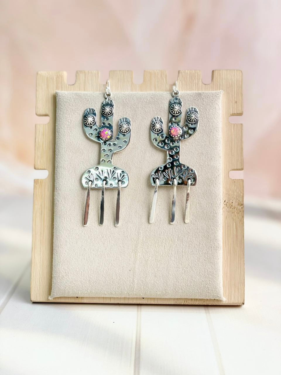 Boho Fringe Cactus Opal Dangle Earrings-Earrings-Krush Kandy, Women's Online Fashion Boutique Located in Phoenix, Arizona (Scottsdale Area)