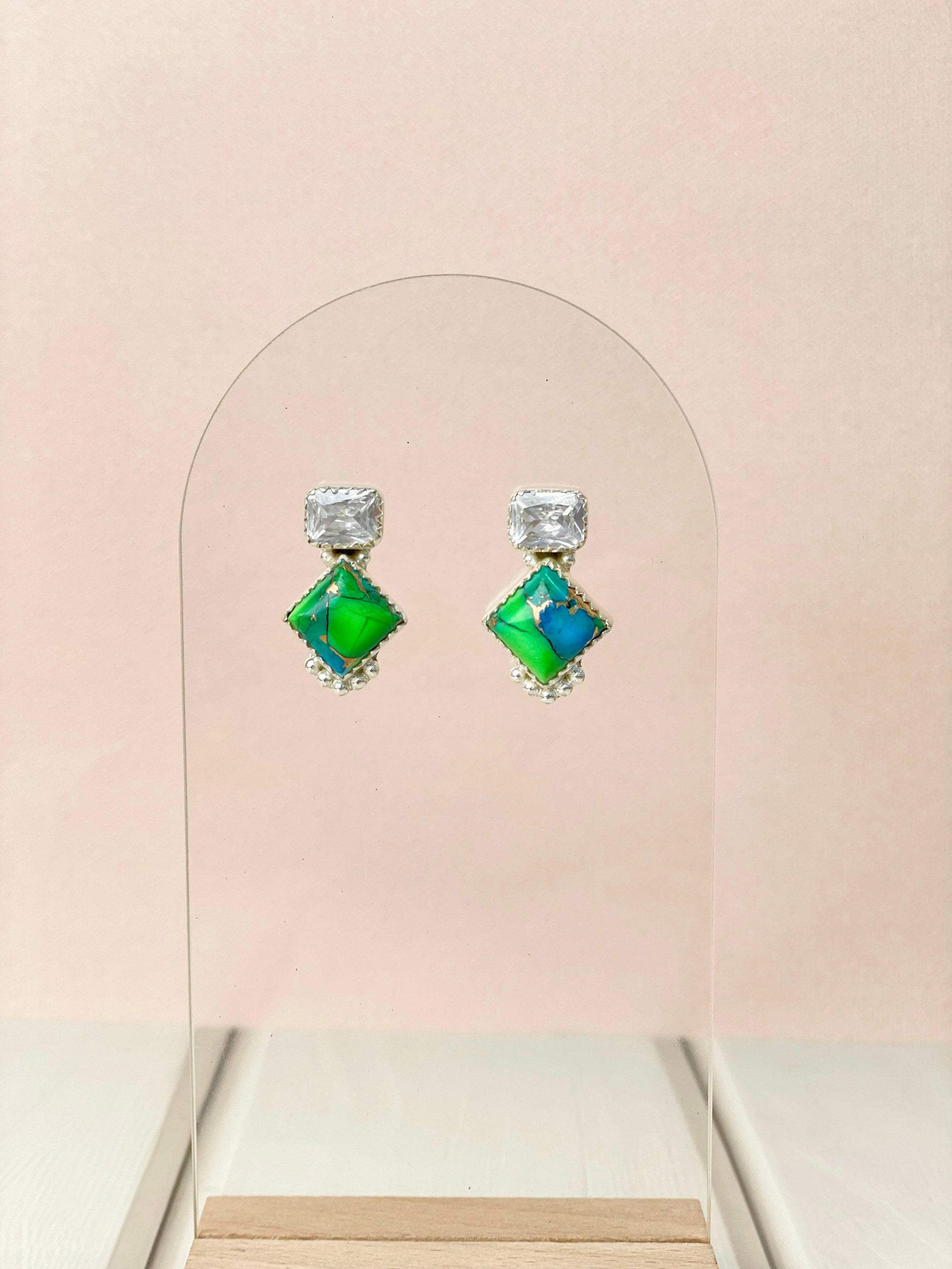 Peacock Dahlia Square Bar Studs-Earrings-Krush Kandy, Women's Online Fashion Boutique Located in Phoenix, Arizona (Scottsdale Area)