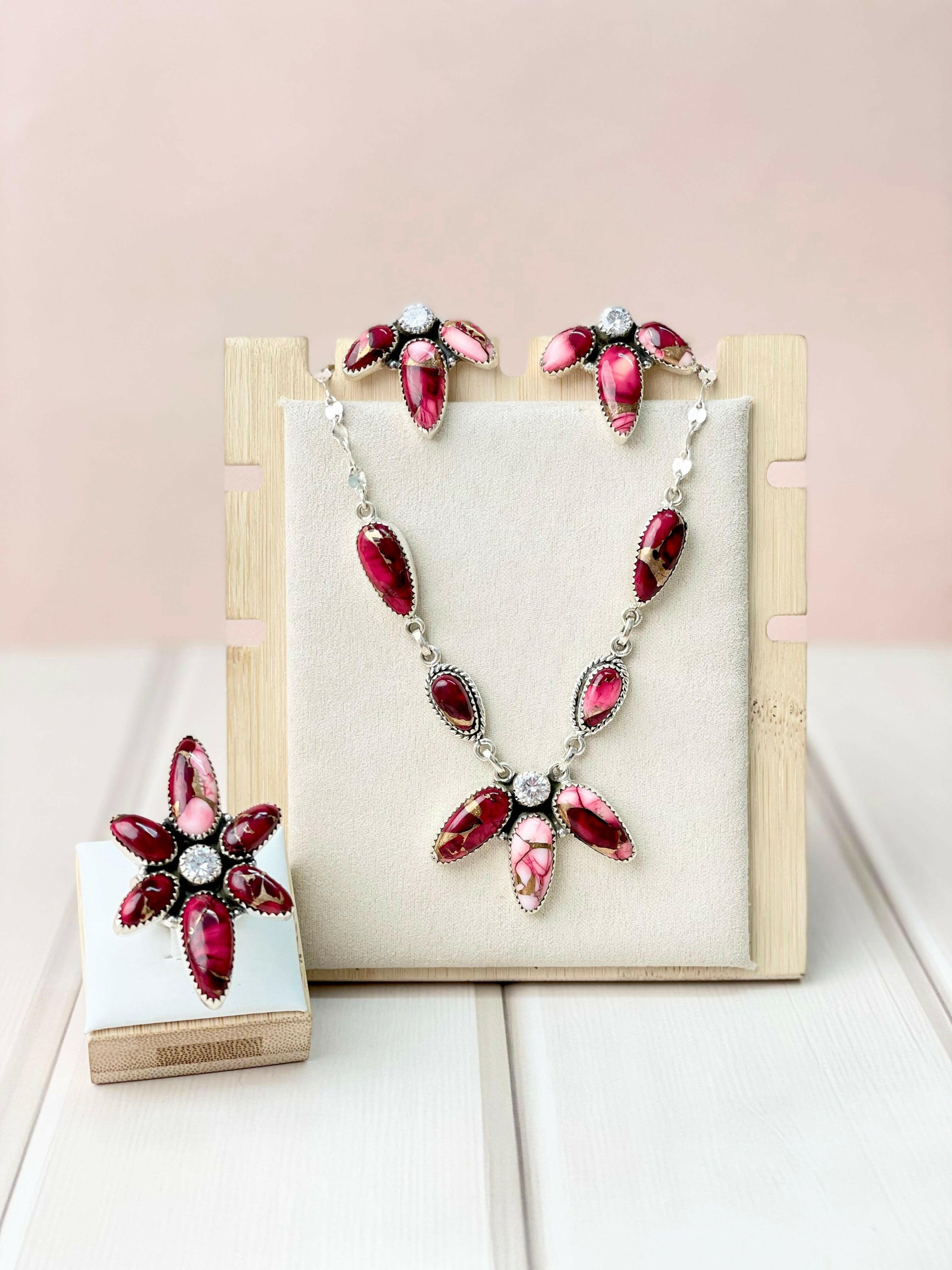 Red Rose Dahlia 3 Petal Set-Necklaces-Krush Kandy, Women's Online Fashion Boutique Located in Phoenix, Arizona (Scottsdale Area)