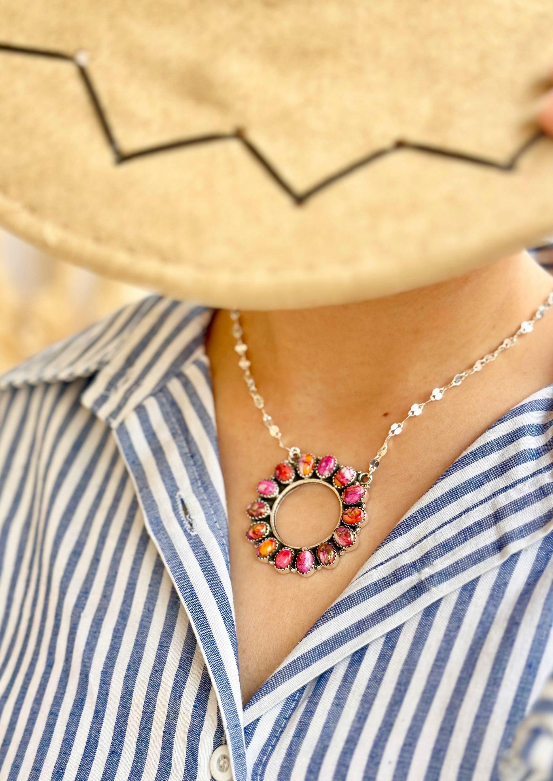 Canyon Dreams Halo Multistone Necklace-Necklaces-Krush Kandy, Women's Online Fashion Boutique Located in Phoenix, Arizona (Scottsdale Area)