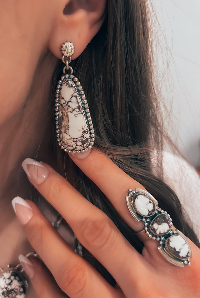 Concho Stud Post Stone Drop Slab Earrings-Drop Earrings-Krush Kandy, Women's Online Fashion Boutique Located in Phoenix, Arizona (Scottsdale Area)
