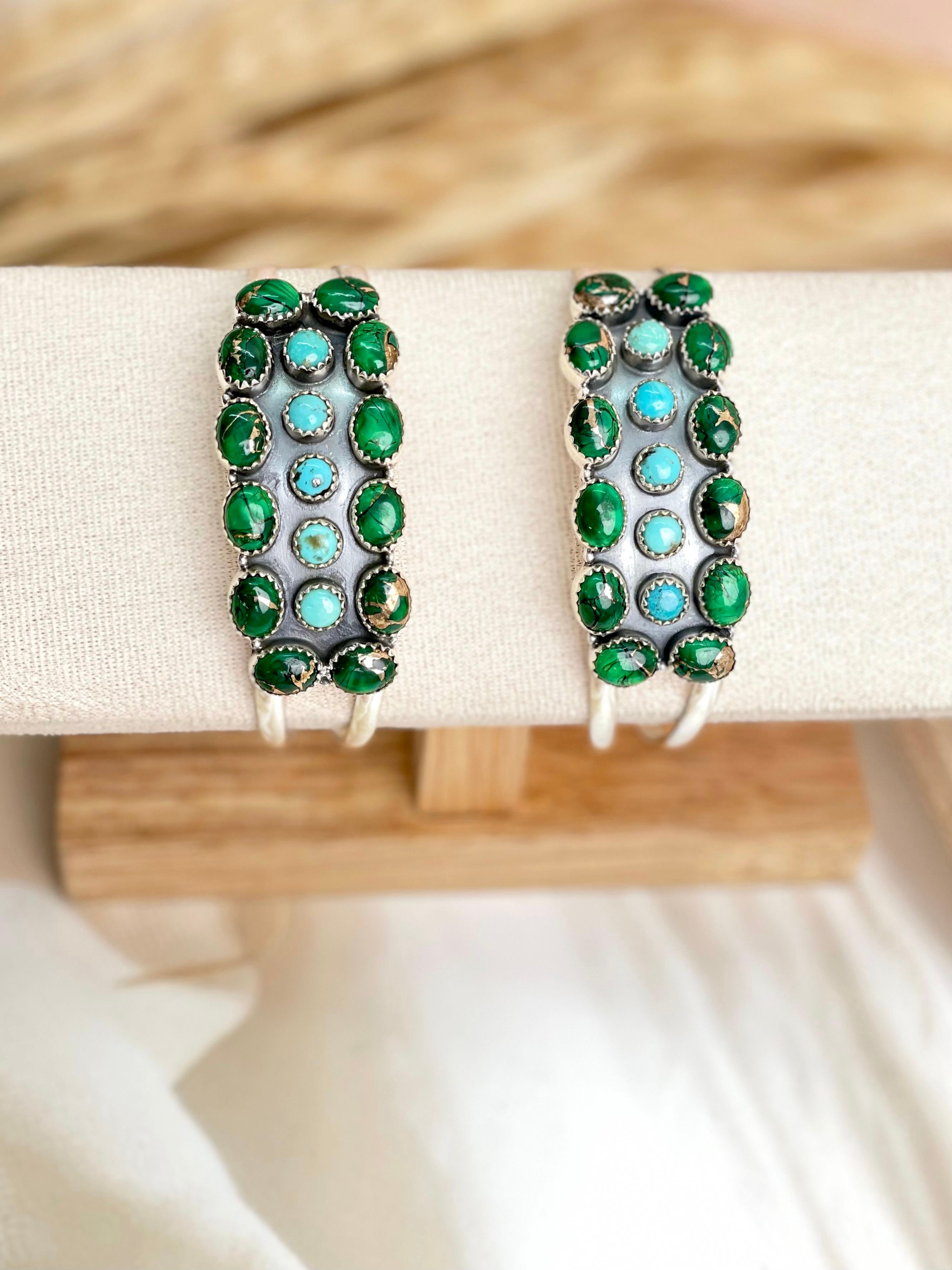 Irish Green Dahlia & Kingman Turquoise Adjustable Cuff Bangles sno 19-Bracelets-Krush Kandy, Women's Online Fashion Boutique Located in Phoenix, Arizona (Scottsdale Area)